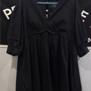 Anthropologie Black Textured V-Neck Dress